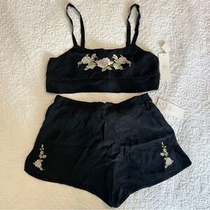 RYA MAGNOLIA BRALETTE SET Black Floral Embroidered Size Small S NWT
